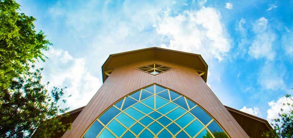 stain glass window of baugham center