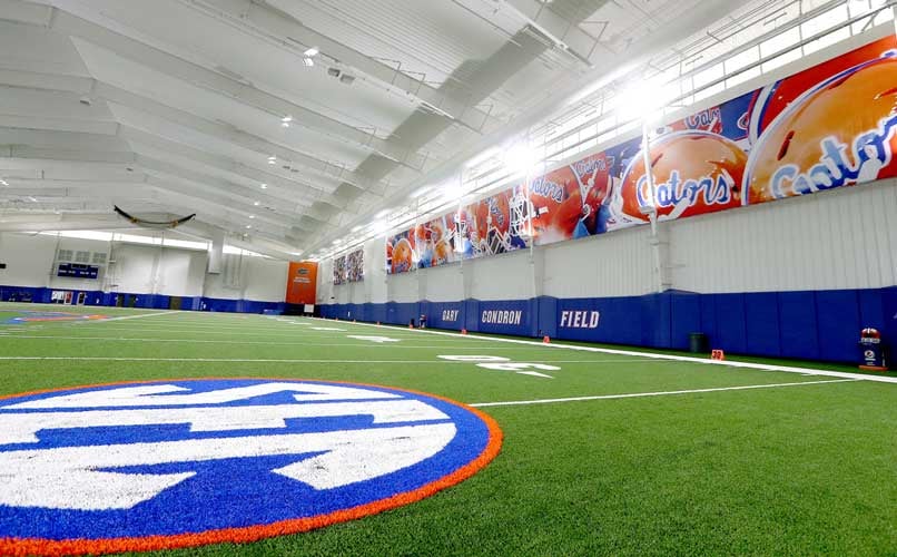 Interior of the inside practice field for UF football