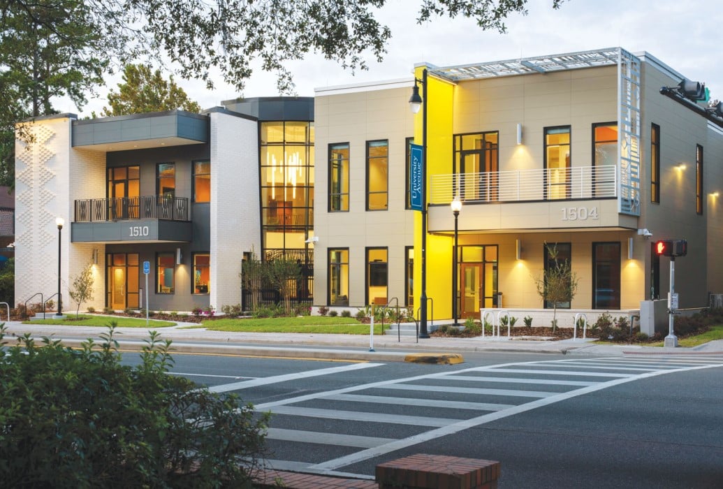 exterior of newly built IBC and LaCasita facilities on the University of Florida campust